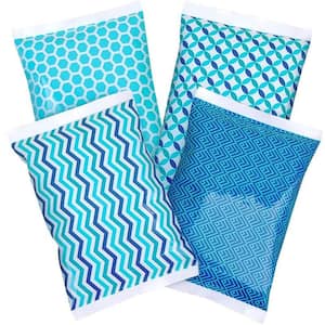 Reusable Lightweight Long Lasting Ice Packs in Blue Geometric Prints for Cooler, Beach Bags and Lunch Box (4-Pack)