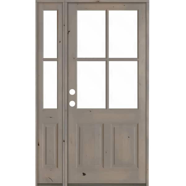 Krosswood Doors 50 in. x 96 in. Knotty Alder Right-Hand/Inswing 4-Lite Clear Glass Grey Stain Wood Prehung Front Door with Left Sidelite