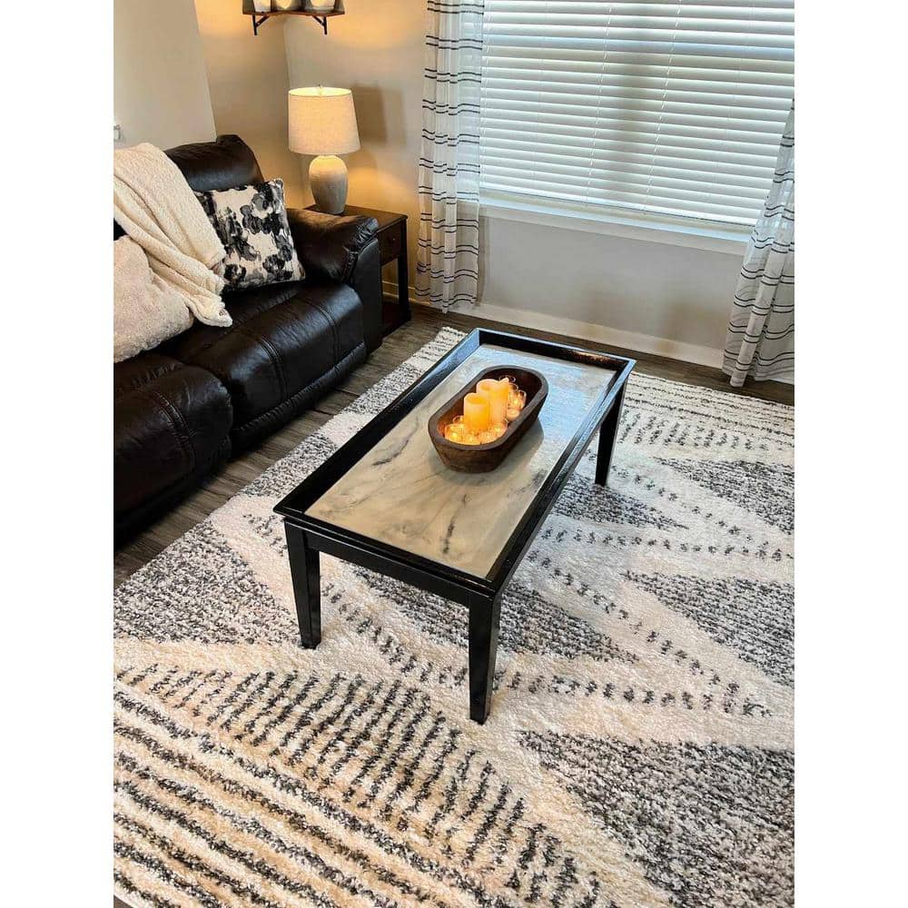 Gray and Cream Rectangular Tufted Shag Area Rug 5'3" x 7'3"