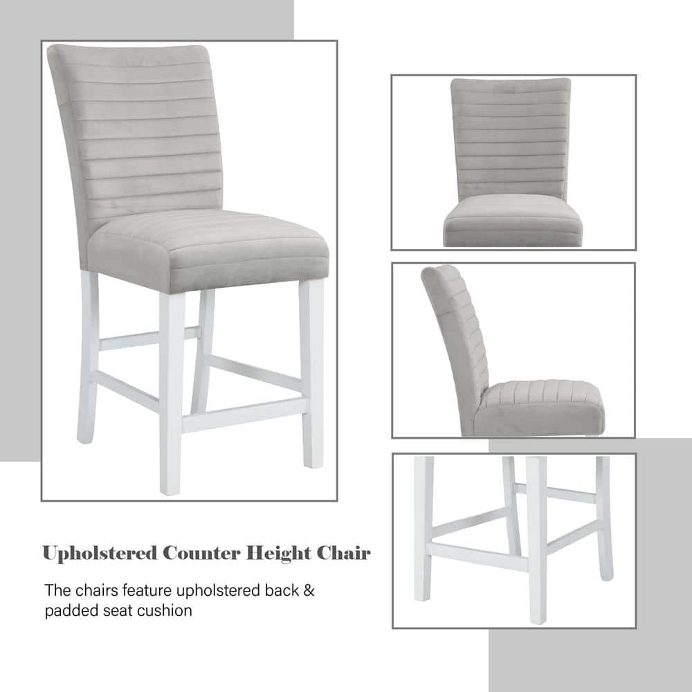 Elizaveta Gray Velvet and White Wood Counter Chair Set