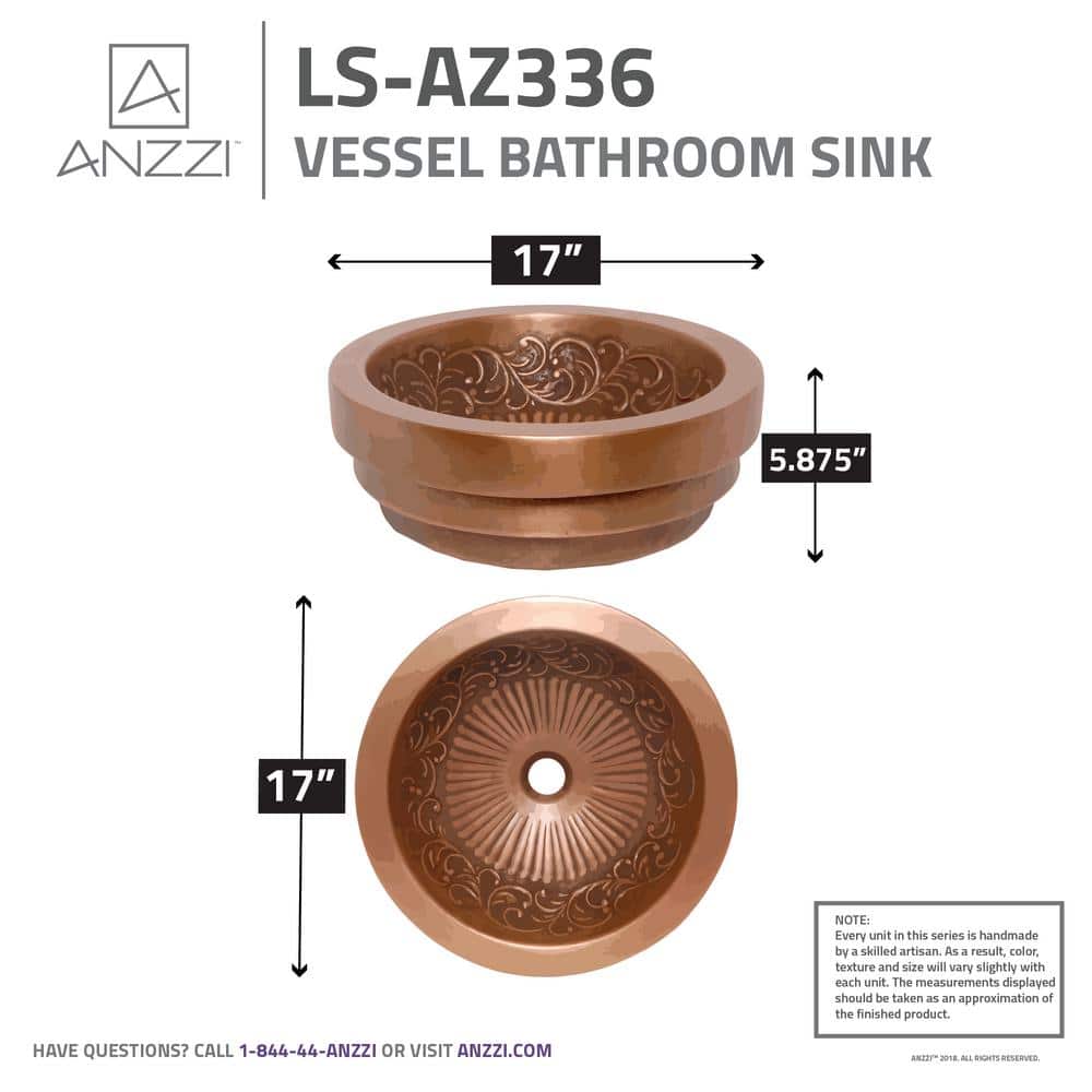 17'' Round Polished Copper Above-Counter Bathroom Sink