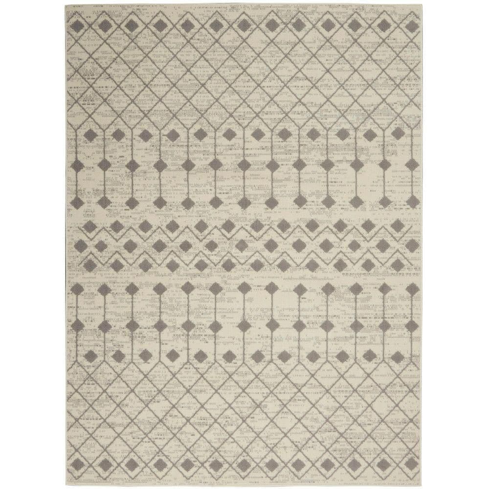 Ivory and Grey Moroccan Diamond 6' x 9' Synthetic Area Rug
