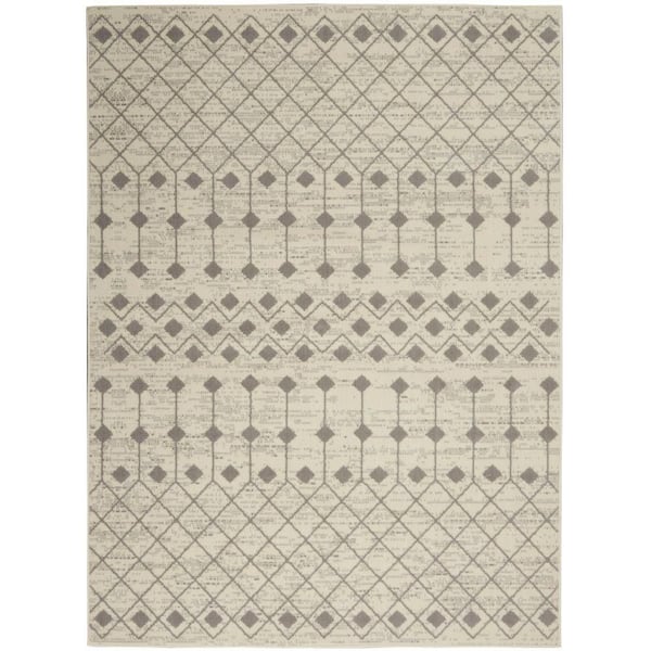 Nourison Grafix Ivory/Grey 6 ft. x 9 ft. Moroccan Boho Area Rug