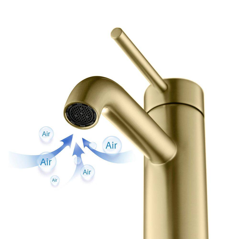 Elegant Brushed Gold Solid Brass Bathroom Faucet with Ergonomic Handle