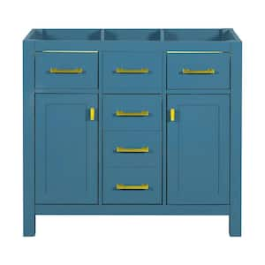 36 in. W x 18 in. D x 33 in. H Bath Vanity Cabinet without Top in Blue, Freestanding Cabinet with 4 Drawers, 2 Doors