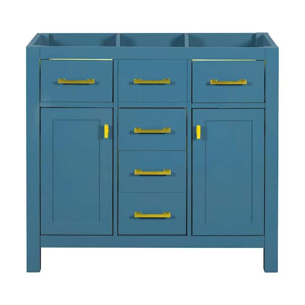 36 in. W x 18 in. D x 33 in. H Bath Vanity Cabinet without Top in Blue, Freestanding Cabinet with 4 Drawers, 2 Doors