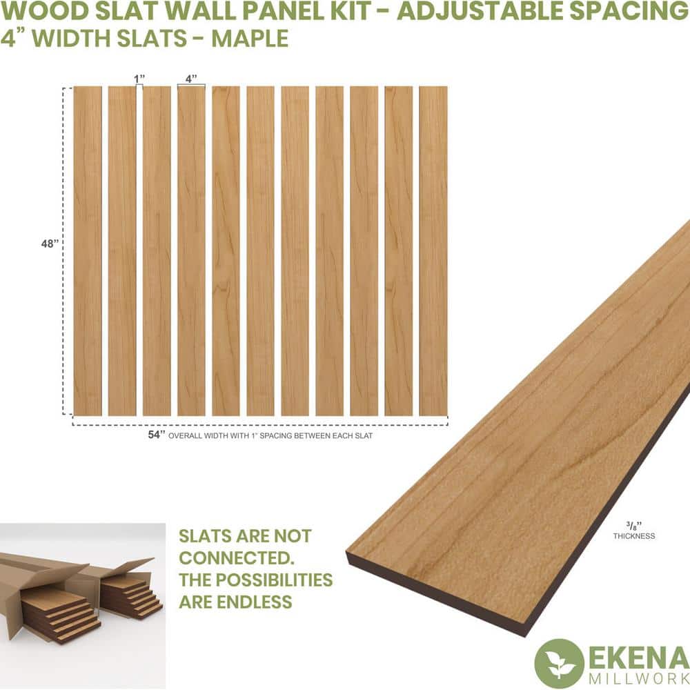 Maple Wood Adjustable Slat Wall Panel Kit, 47"H x 4"W