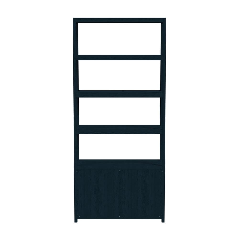 Navy Blue Wood Adjustable Etagere Bookcase with Doors