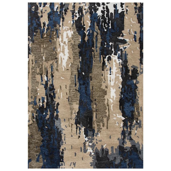 Unbranded Vivid Tan/Blue 5 ft. x 7 ft. 6 in. Abstract Area Rug