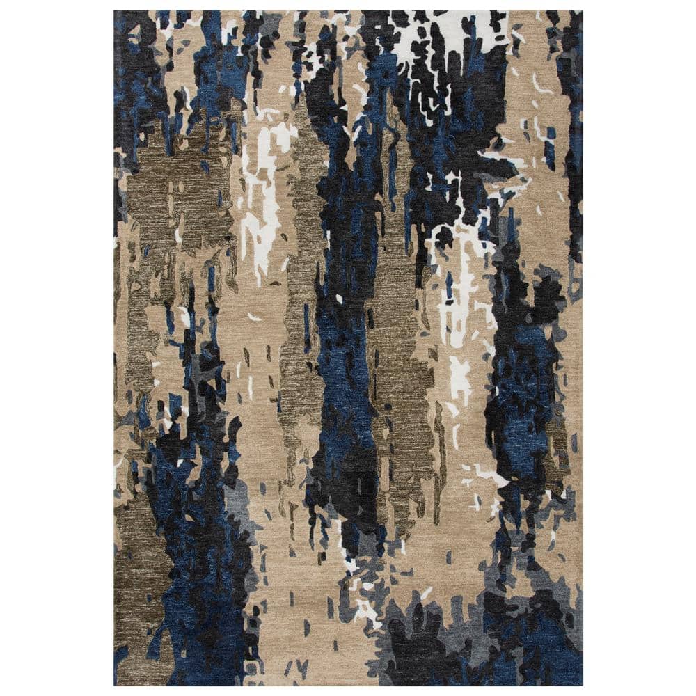 Vivid Tan/Blue 7 ft. 6 in. x 9 ft. 6 in. Abstract Area Rug
