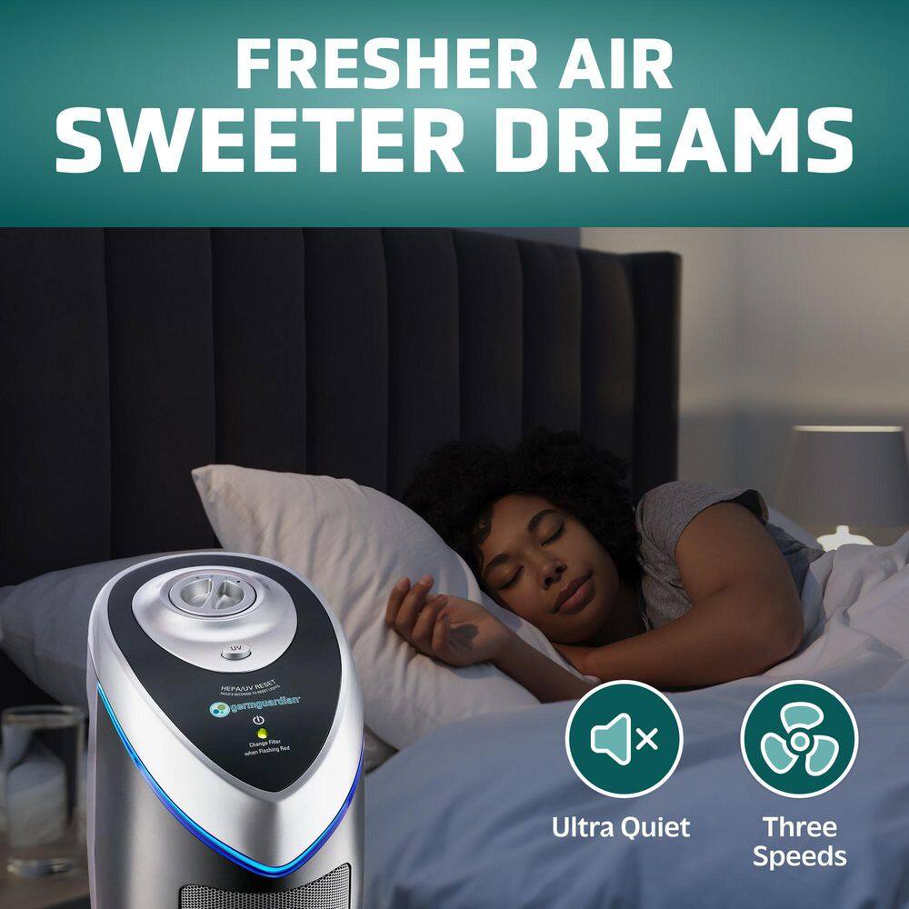 Black and Silver HEPA Tower Air Purifier with UV-C Light