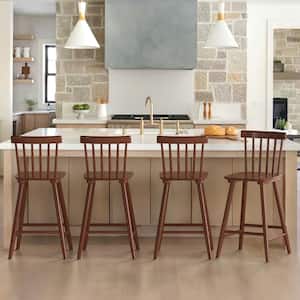 24 in. Brown Wood Counter Stools Bar Stools with Slat Back (Set of 4)