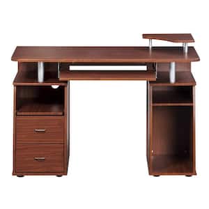 47.25 in. Rectangular Mahogany Computer Desk Home Office Workstation with Keyboard Tray and Elevated Shelf