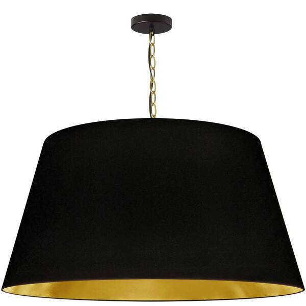 Dainolite Brynn 1 -Light Black LED Pendant with Black and Gold Fabric Shade