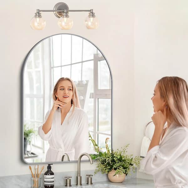 23.5 in. 3-Light Brushed Nickel Vanity Light with Clear Glass Shades