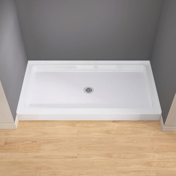 NTQ 60 in. x 32 in. Acrylic Single Threshold Shower Pan Alcove Floor Rectangular Shower Pan Base with Center Drain in White