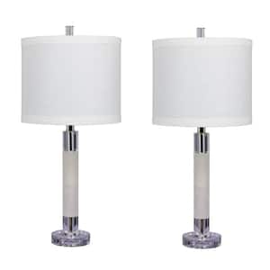 Pair of 26 in. Smooth Column Table Lamps in a Clear Crystal and Snow Marble