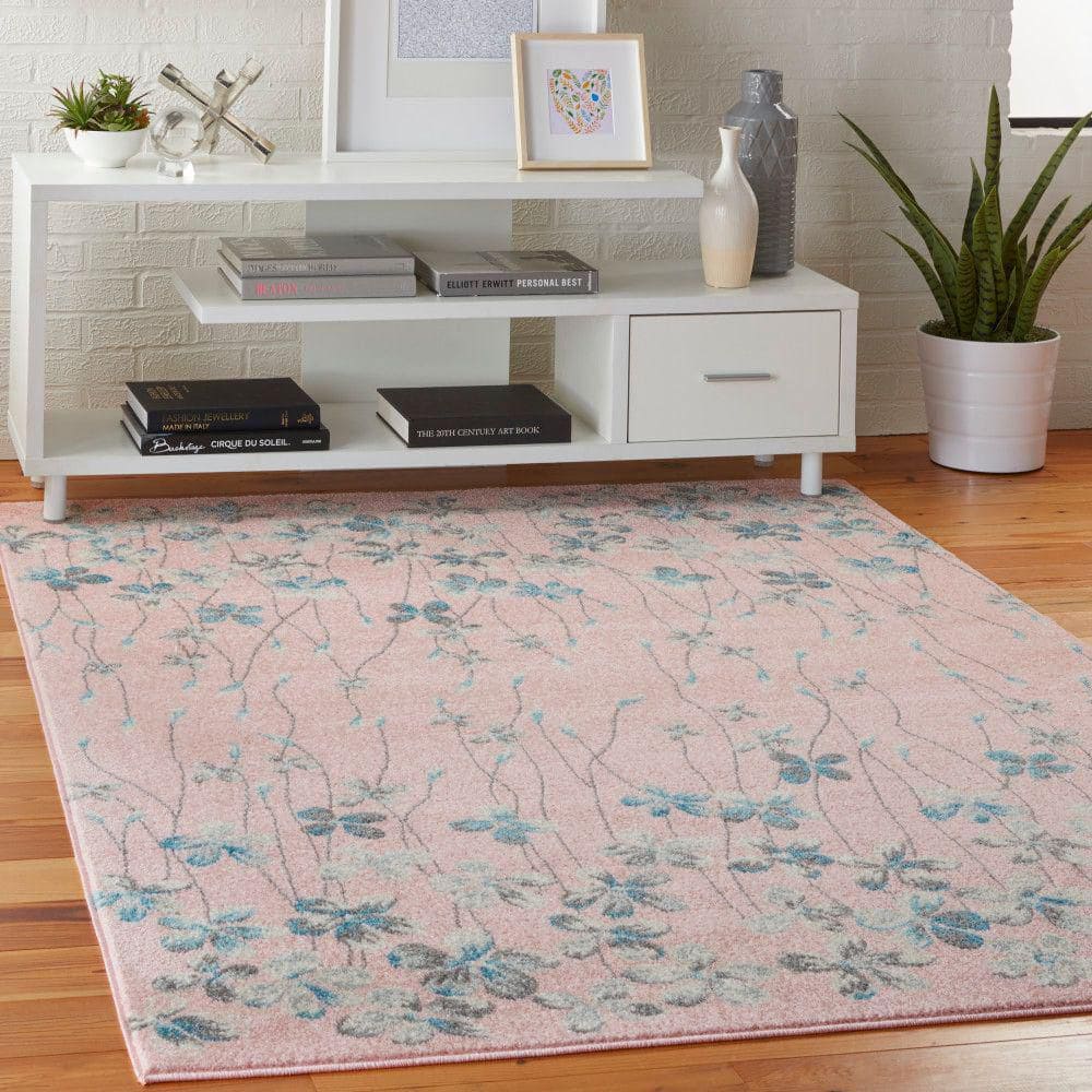 Serene Blossom Pink Floral 5'3" x 7'3" Easy-Care Area Rug