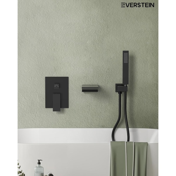 EVERSTEIN Single-Handle 2-Spray Tub and Shower Faucet with Waterfall Bathtub Faucet in Matte Black (Valve Included)