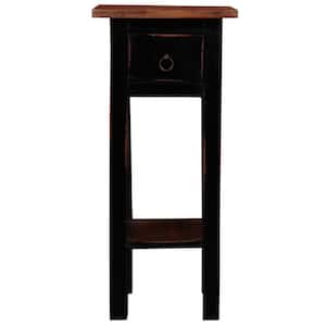 Shabby Chic Cottage 11.8 in. Distressed Antique Black and Raftwood Brown Square Solid Wood End Table with 1-Drawer