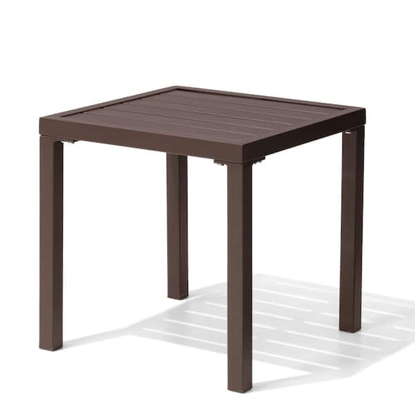 Pellebant Brown 15.7 in. Square Metal Outdoor Side Small Table 1-Piece