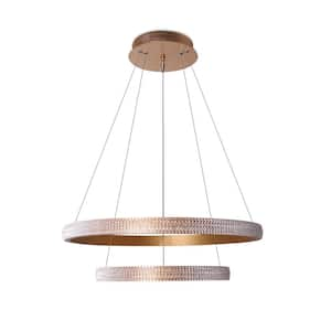 Cici 23.6 in. 2-Lights Integrated LED Gold Tiered Circular Chandelier Light