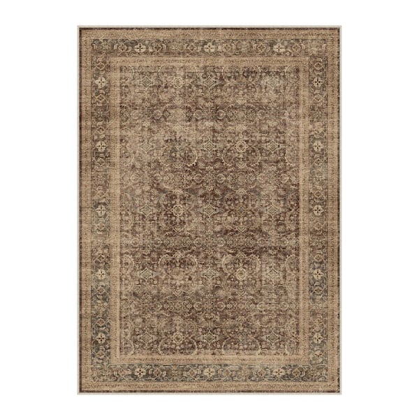 Holly Brown 9 ft. x 12 ft.  Distressed Vintage Floral Area Rug