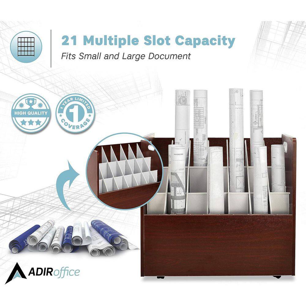 50-Compartment Mahogany Mobile Particle Board Roll File Organizer