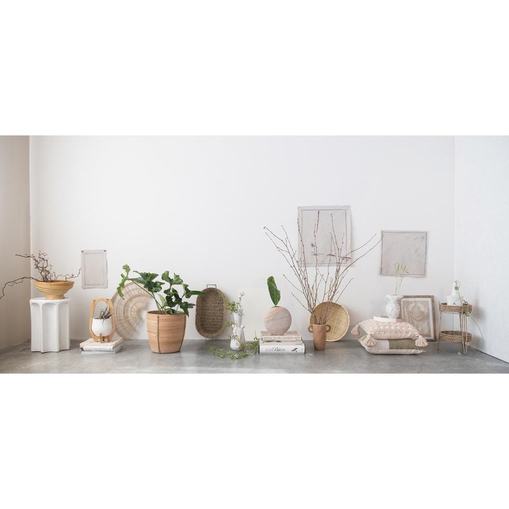 White Sculpted Stoneware Round Accent Table, 18 inches