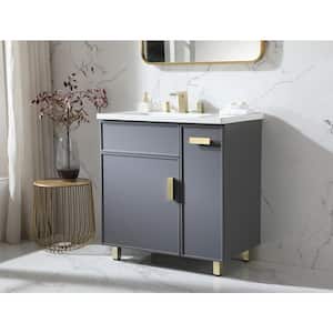 31 in. W x 19 in. D x 34 in. H Freestanding Bath Vanity in Gray with White Ceramic Sink