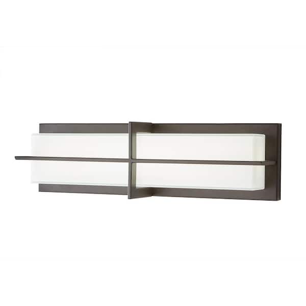 Fifth and Main Lighting Europa 18 in. 20-Watt Aged Bronze Integrated LED Sconce with White Glass Shade
