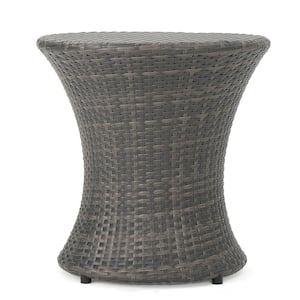 Outdoor Wicker Round Side Table, Suitable for Many Scenes, Suitable for Garden Patio Backyard Gray