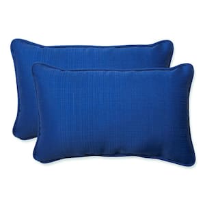 Solid Blue Rectangular Outdoor Lumbar Throw Pillow 2-Pack