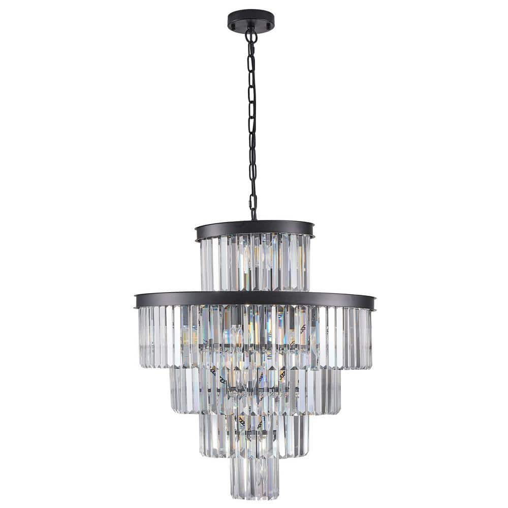 chandelierデスク HKMGT 5-Tier 15-light Black Crystal Chandelier for Living Room and