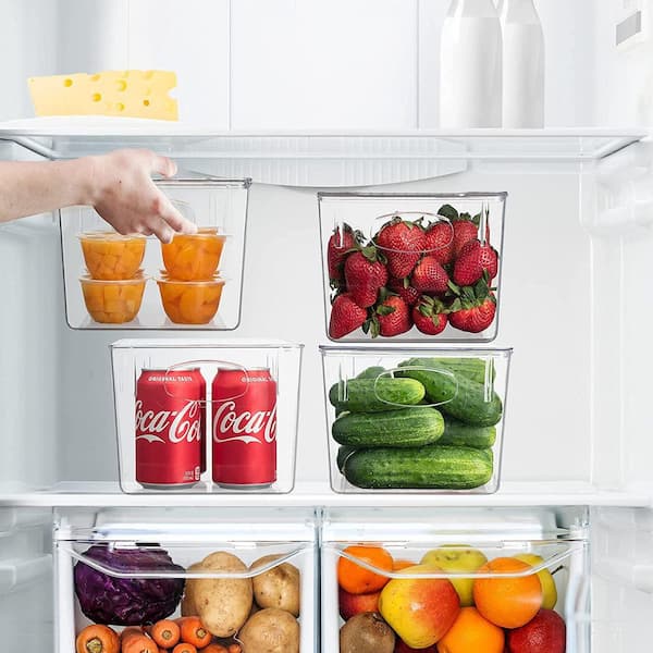 Smart Design Stackable Set of 4 Refrigerator Bins - 8 x 12 inch - with Handle - BPA Free Polyethylene - Fridge, Freezer, Pantry Organization - Kitchen