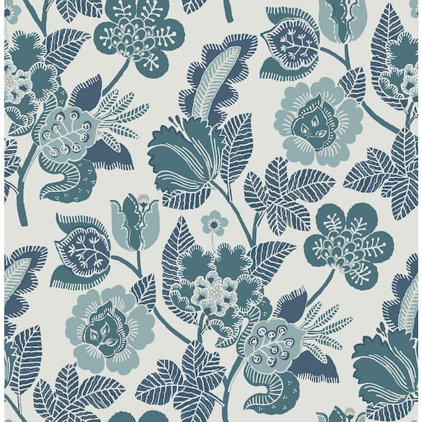 A-Street Prints Blue Jana Teal Jacobean Wallpaper Sample