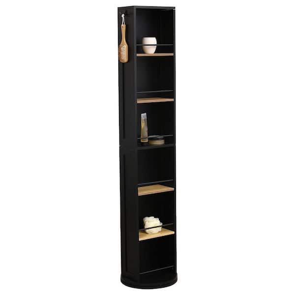 EVIDECO French home goods Cebu 14.4 in. W x 14.4 in. D x 66.10 in. H Black Free Standing Swivel Linen Cabinet with Mirror in Black