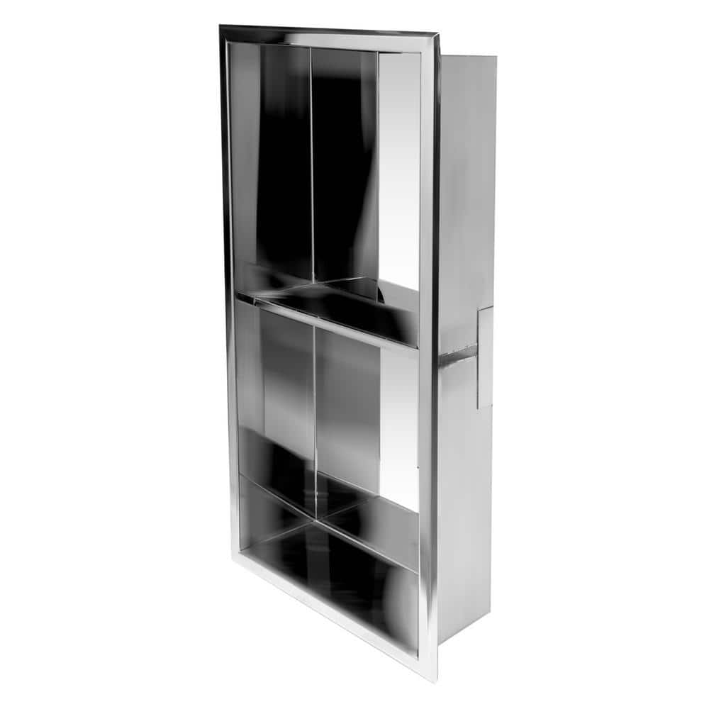 Polished Stainless Steel Double Shelf Shower Niche