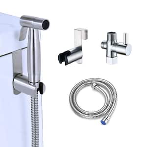 Modern Single Handle Bidet Faucet with Bidet Sprayer for Toilet with Flexible Bidet Hose in Silver