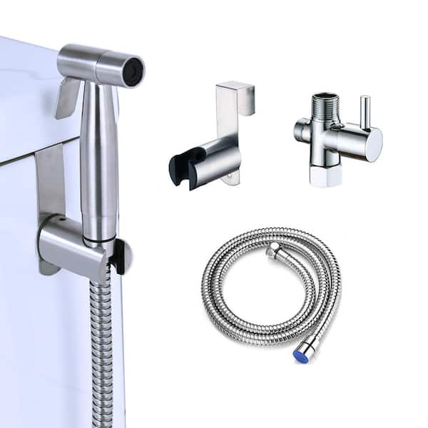 GIVING TREE Modern Single Handle Bidet Faucet with Bidet Sprayer for Toilet with Flexible Bidet Hose in Silver
