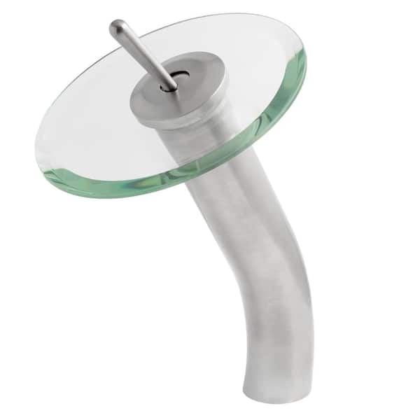 Novatto Falls Single Hole Single-Handle Bathroom Faucet with Clear Glass Disc in Brushed Nickel