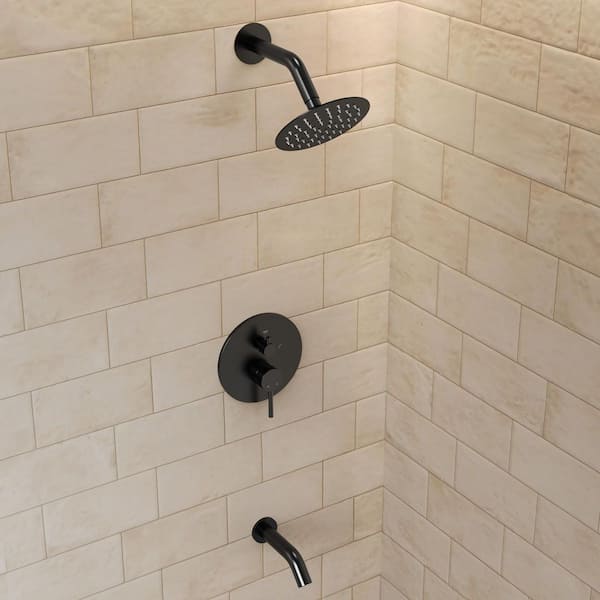 Single Handle 6 in. Wall Mount 1-Spray Tub and Shower Faucet 2.5 GPM in Matte Black Valve Included