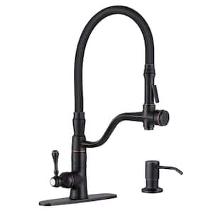 Brass Single Handle High-Arc Pull-Down Sprayer Kitchen Faucet with Soap Dispenser in Oil Rubbed Bronze