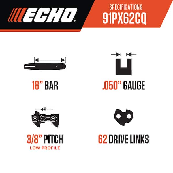 ECHO 18 in. Low Profile Chainsaw Chain - 62 Link 91PX62CQ - The