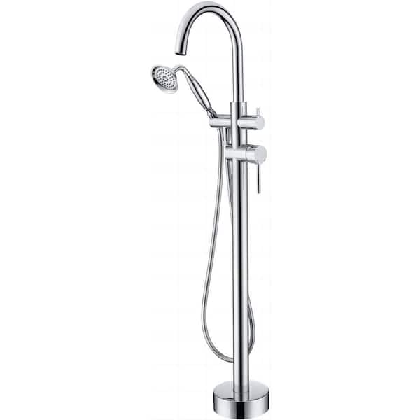 Mondawe Retro 2-Handle Freestanding Tub Faucet with Hand Shower Valve Included in Chrome
