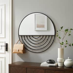 31.5 in. H x 31.5 in. W Black Metal Circle Modern Mirror with Pegs