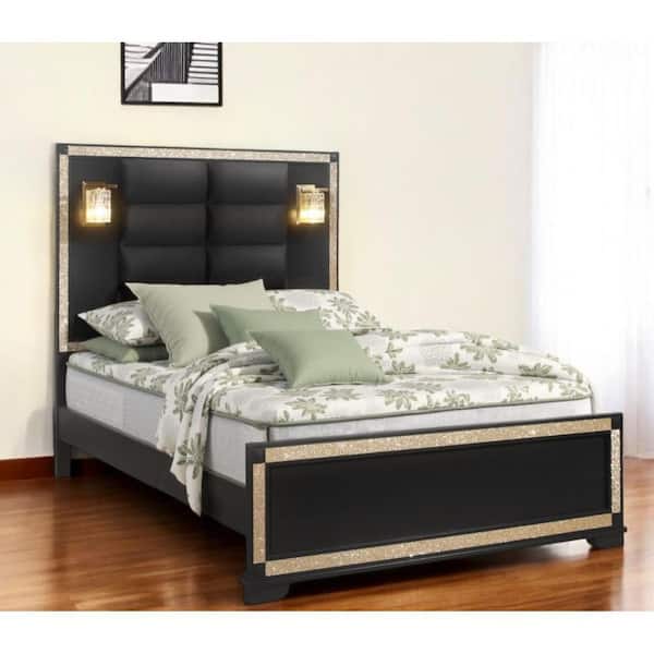 Multi-Colored Wood Frame Full Panel Bed with Upholstered;Tufted