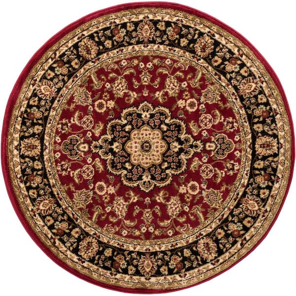 Well Woven Barclay Medallion Kashan Red 5 ft. x 5 ft. Round Traditional Area Rug