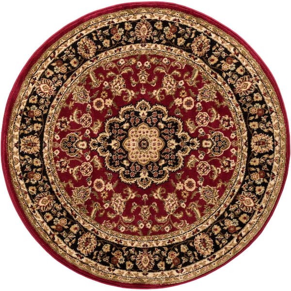 Well Woven Barclay Medallion Kashan Red 4 ft. x 4 ft. Round Area Rug