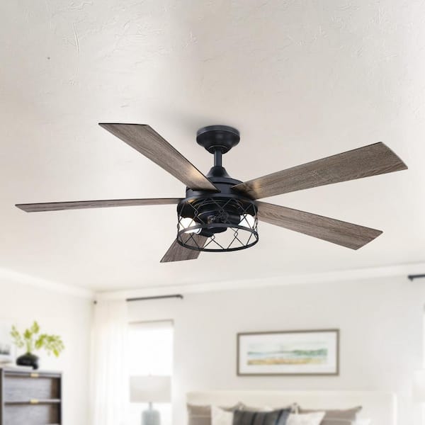 matrix decor 52 in. Farmhouse Indoor Black Downrod Mounted 5-Blade LED Ceiling Fan with Light Kit and Remote